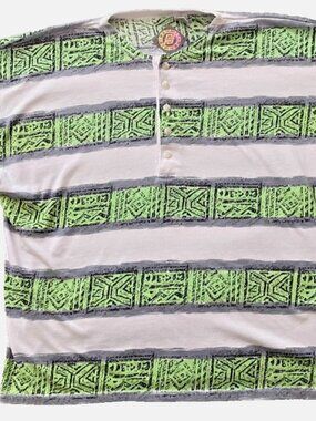 Vtg 90s Permit Striped T Shirt M Green Abstract Geometric Skater Surfer Boxy Tee